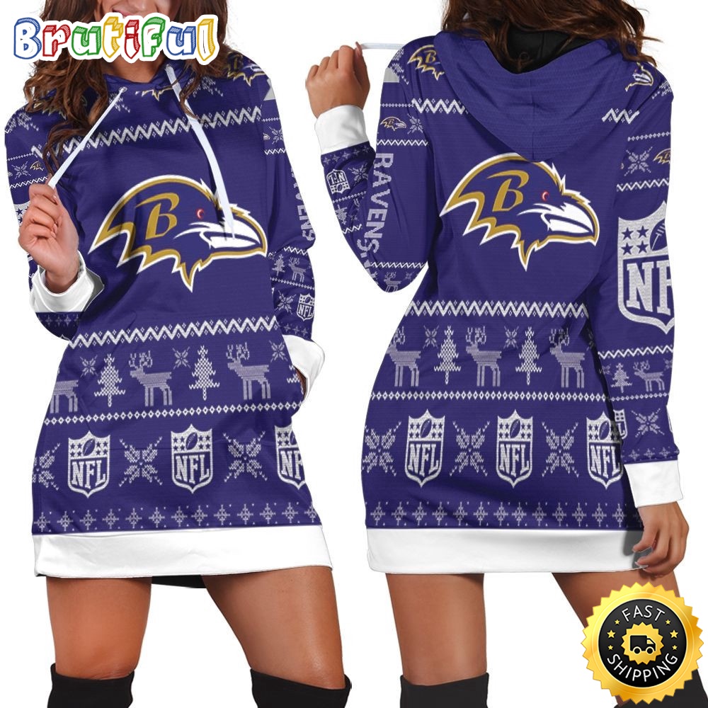 Sportswearmerch Baltimore Ravens NFL Christmas Hoodie Dress For Fan