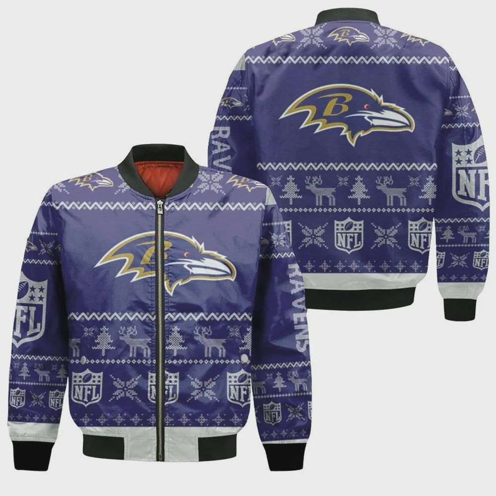 Sportswearmerch Baltimore Ravens NFL Christmas Personalized Bomber Jacket For Fan