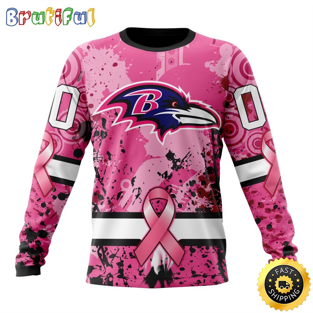 Sportswearmerch Baltimore Ravens NFL Crewneck Breast Cancer Personalized Sweater For Fan