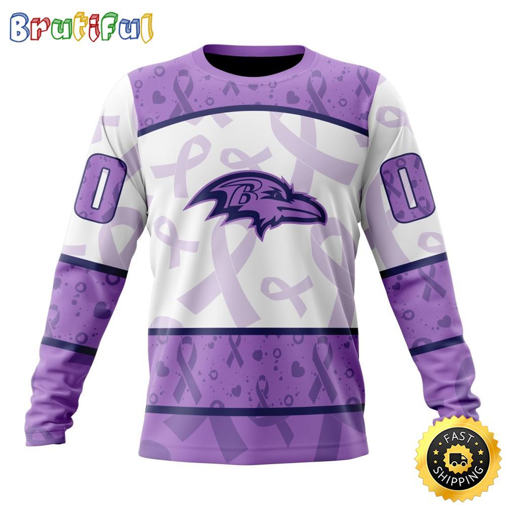 Sportswearmerch Baltimore Ravens NFL Crewneck Lavender Fights Cancer Personalized Sweater For Fan
