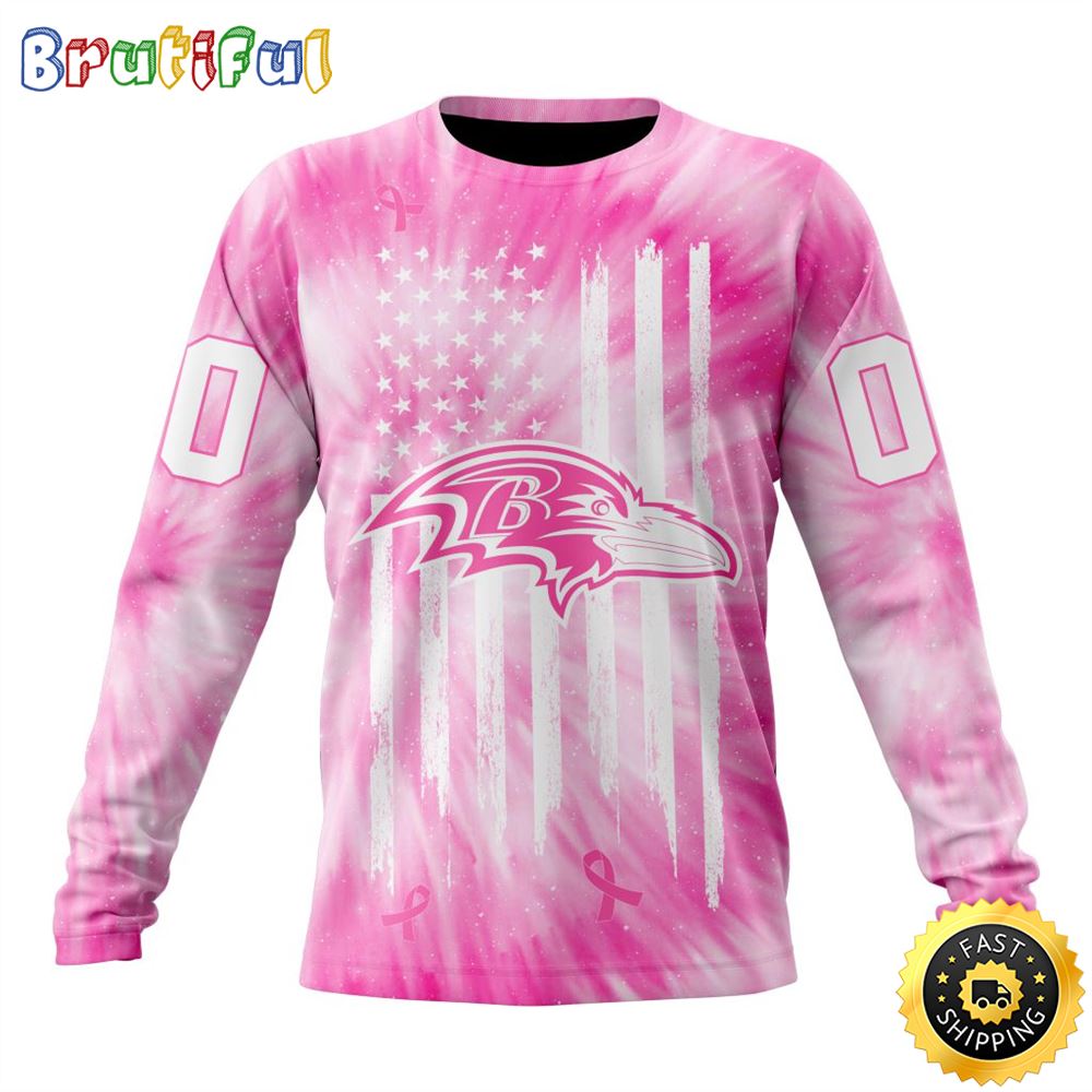 Sportswearmerch Baltimore Ravens NFL Crewneck Pink Tie-Dye Personalized Sweater For Fan