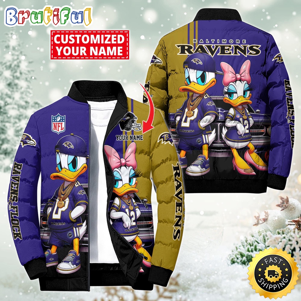 Sportswearmerch Baltimore Ravens NFL Donald Duck Puffer Jacket For Fan