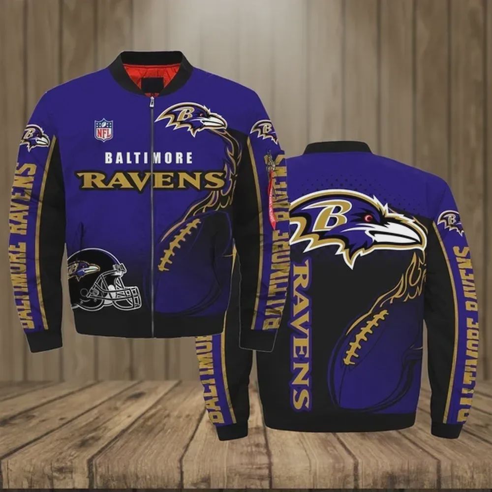 Sportswearmerch Baltimore Ravens NFL Eagles Pattern Bomber Jacket For Fan