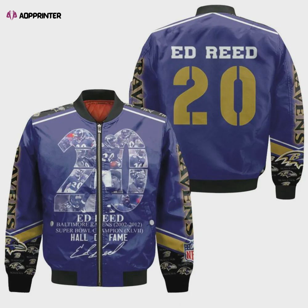 Sportswearmerch Baltimore Ravens NFL Ed Reed Pattern Bomber Jacket For Fan