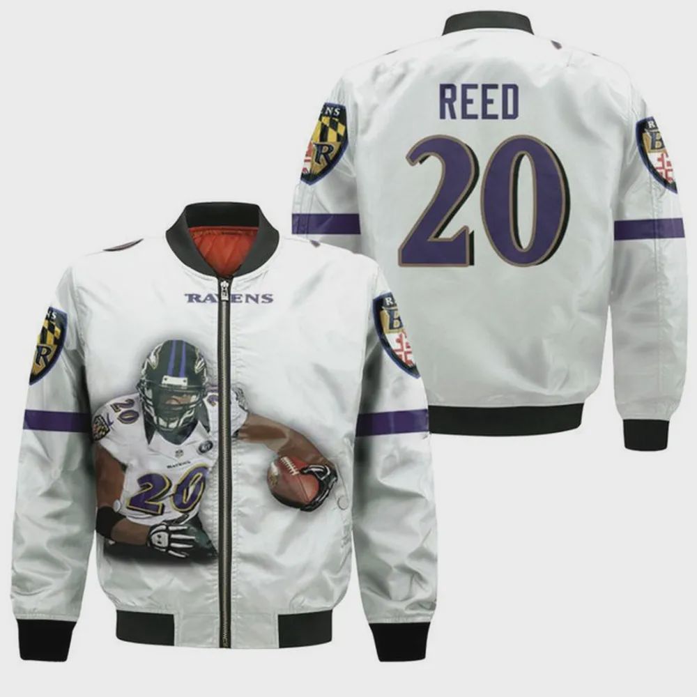 Sportswearmerch Baltimore Ravens NFL Ed Reed Pattern Bomber Jacket For Fan