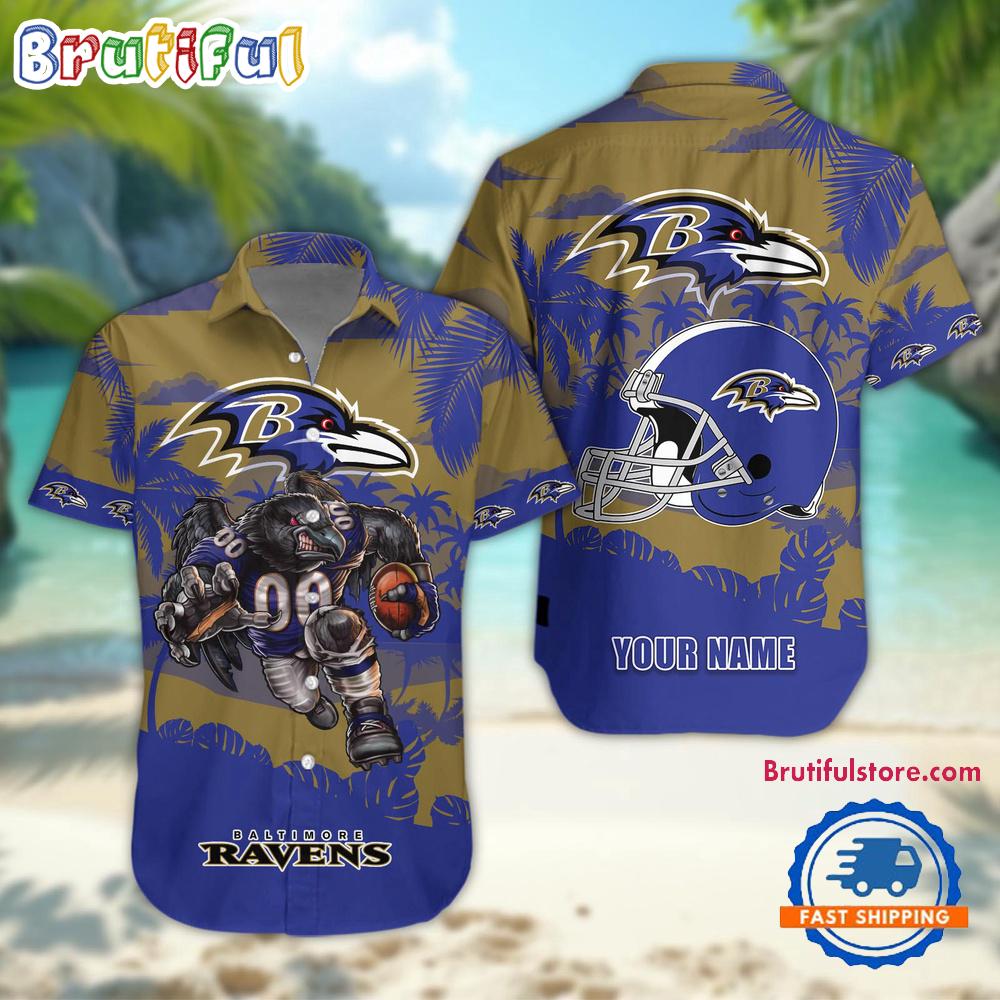 Sportswearmerch Baltimore Ravens NFL Football Mascot Summer Personalized Hawaiian Shirt For Fan