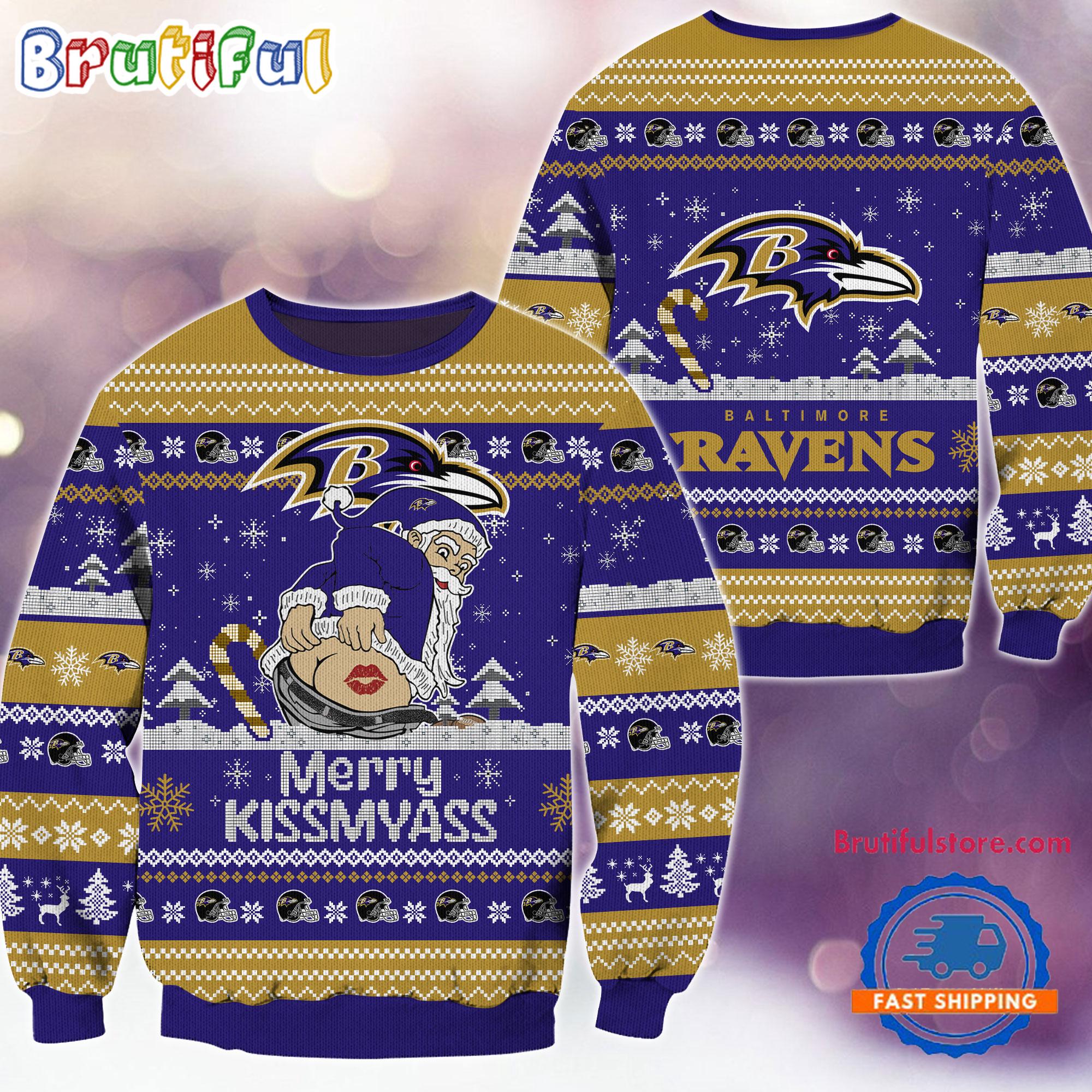 Sportswearmerch Baltimore Ravens NFL Funny Santa Claus Christmas Sweater For Fan