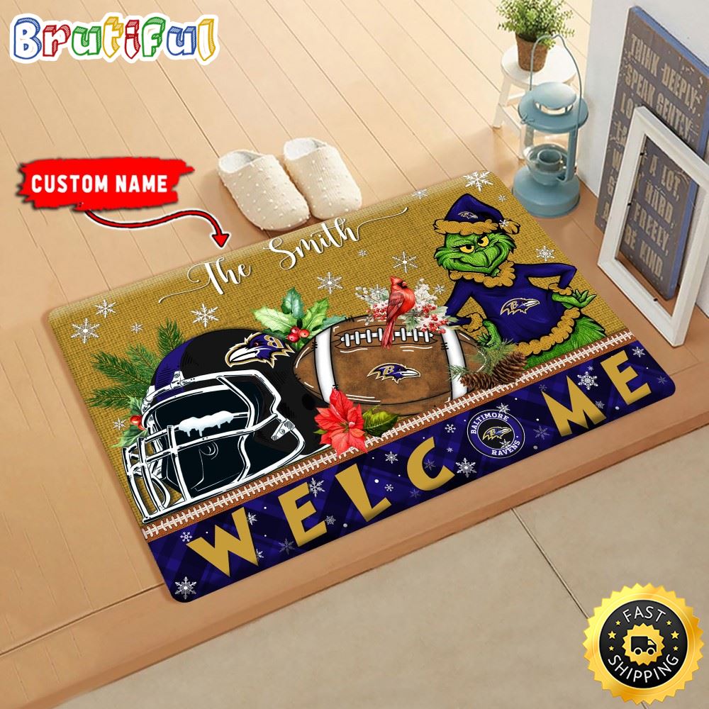 Sportswearmerch Baltimore Ravens NFL Grinch Christmas Doormat For Fan