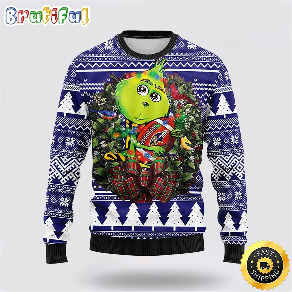 Sportswearmerch Baltimore Ravens NFL Grinch Hug Ugly Christmas Sweater For Fan