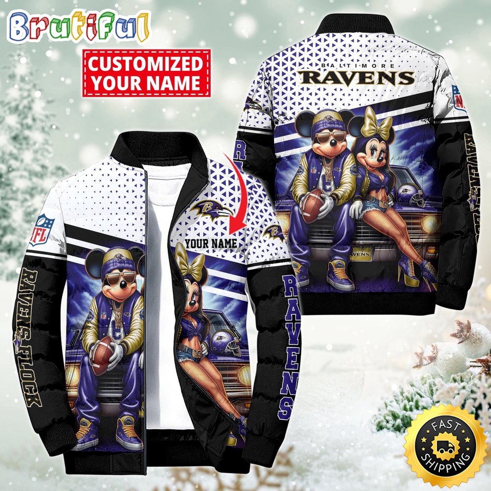 Sportswearmerch Baltimore Ravens NFL Mickey Minnie Puffer Jacket For Fan