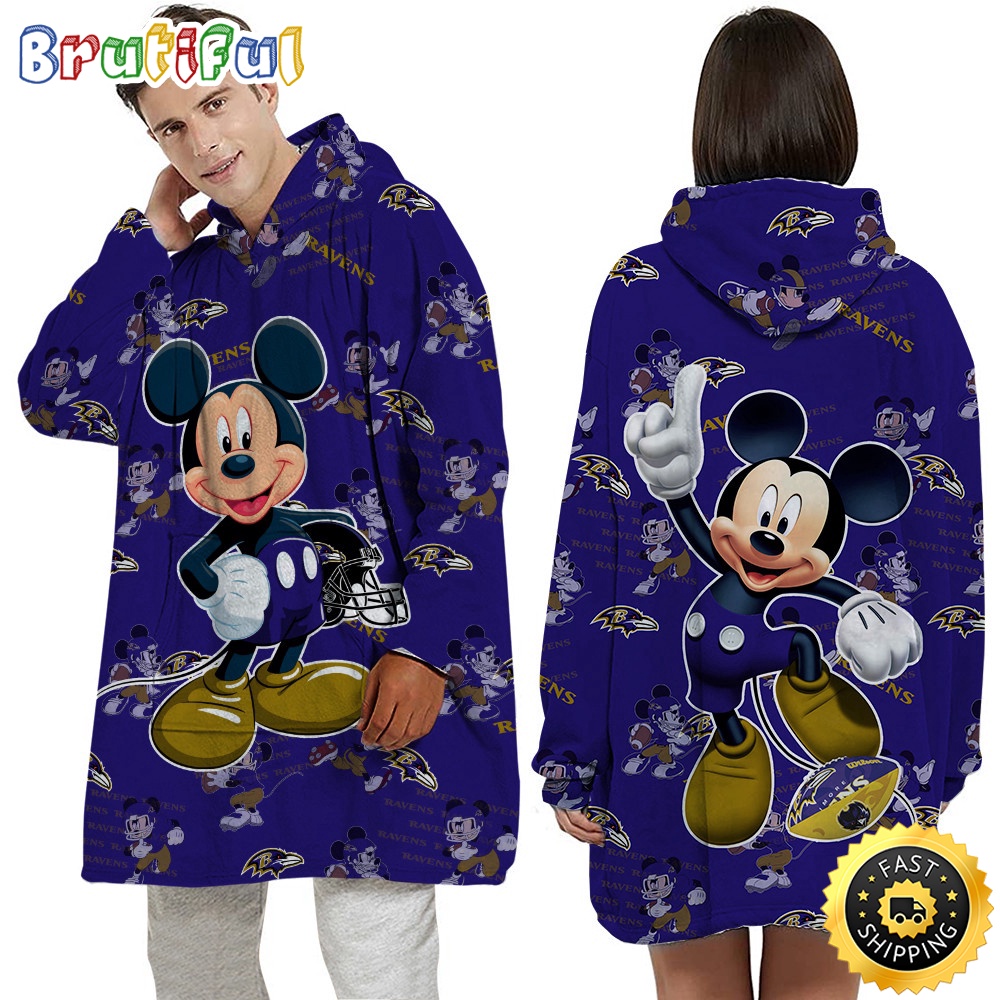Sportswearmerch Baltimore Ravens NFL Mouse Lover Personalized Blaket Hoodie For Fan