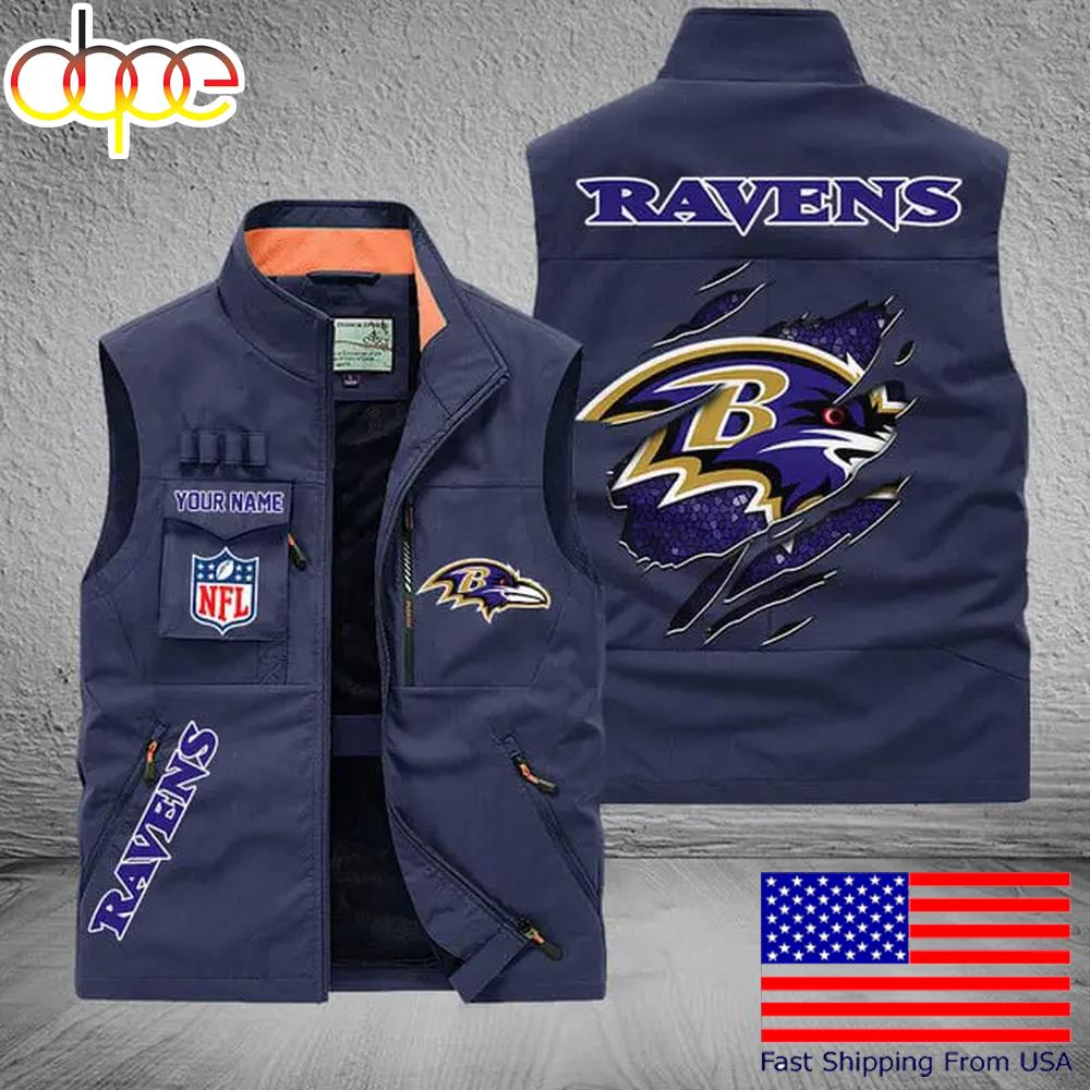 Sportswearmerch Baltimore Ravens NFL On Back Personalized Pocket Vest For Fan