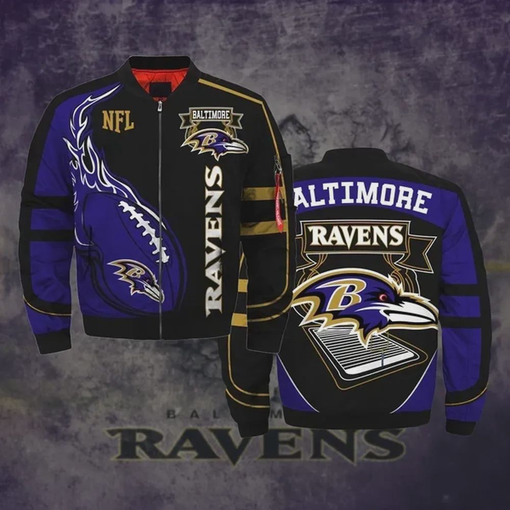 Sportswearmerch Baltimore Ravens NFL Pattern Bomber Jacket For Fan