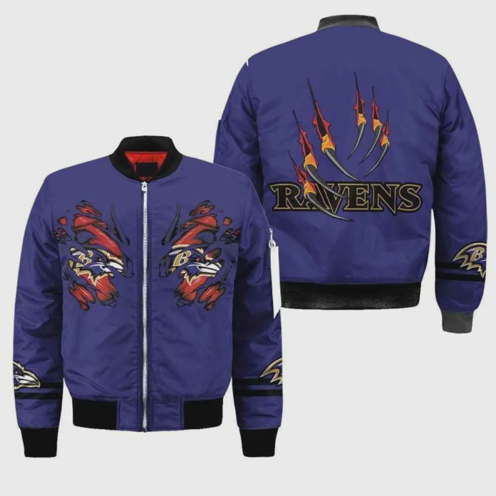 Sportswearmerch Baltimore Ravens NFL Pattern Bomber Jacket For Fan