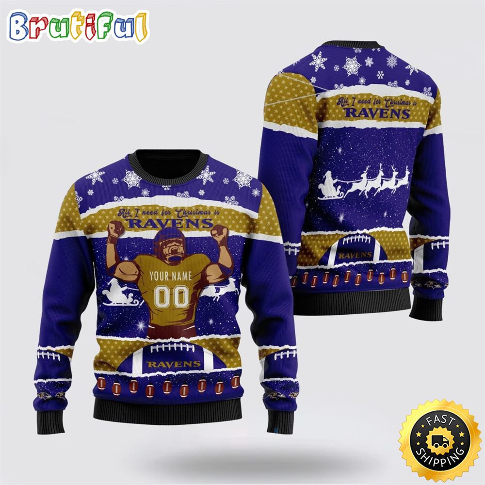 Sportswearmerch Baltimore Ravens NFL Personalized Christmas Sweater For Fan