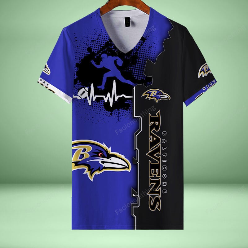 Sportswearmerch Baltimore Ravens NFL Personalized V-neck Women T-shirt For Fan