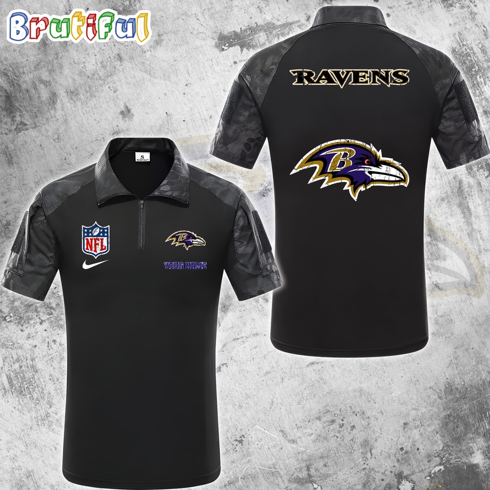 Sportswearmerch Baltimore Ravens NFL Personalized Zip Polo Shirt For Fan