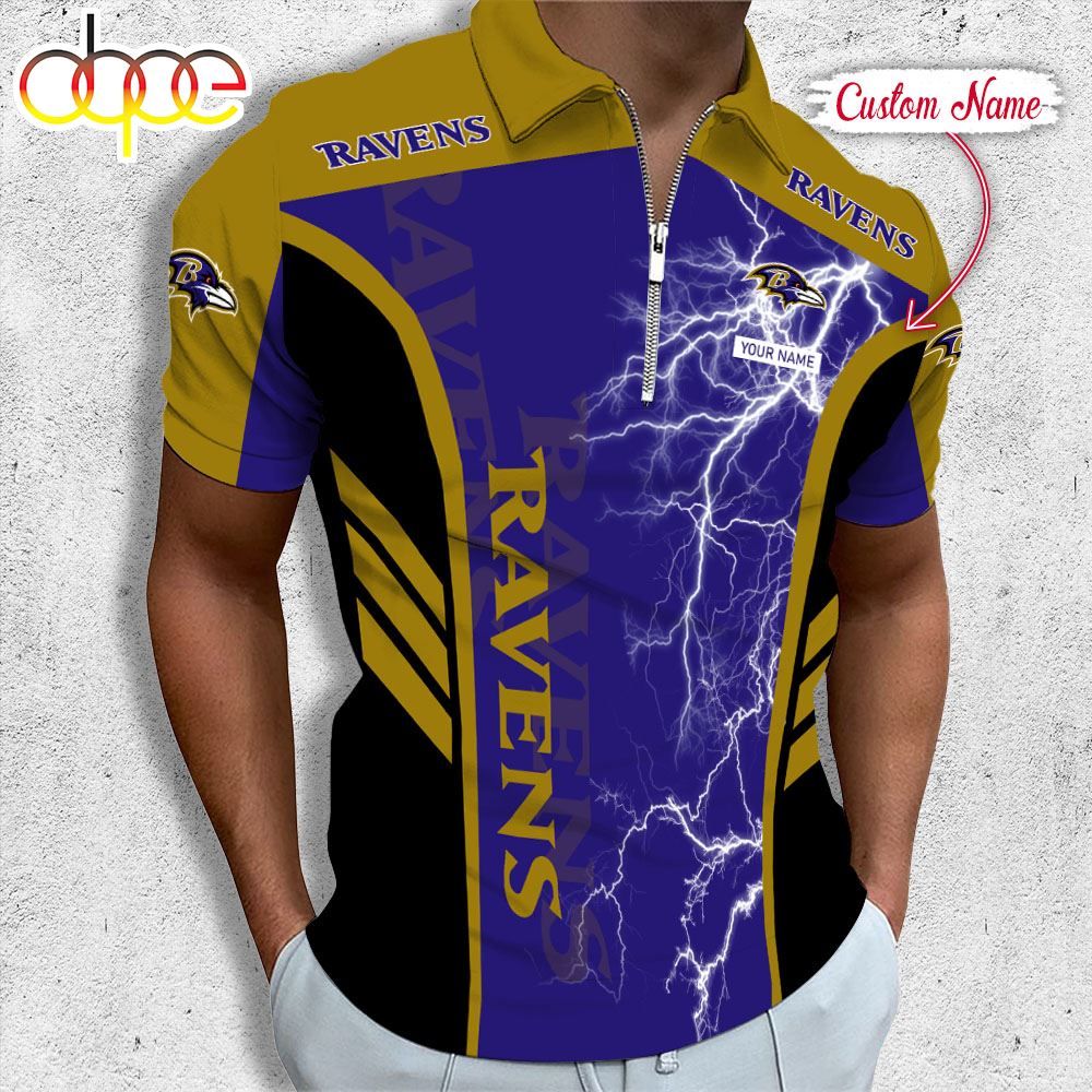 Sportswearmerch Baltimore Ravens NFL Personalized Zip Polo Shirt For Fan