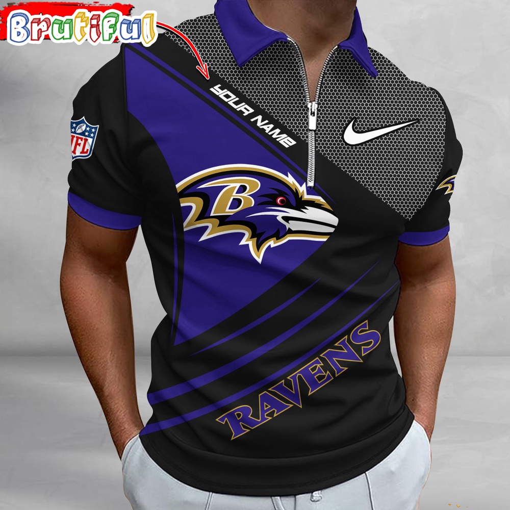 Sportswearmerch Baltimore Ravens NFL Personalized Zip Polo Shirt For Fan