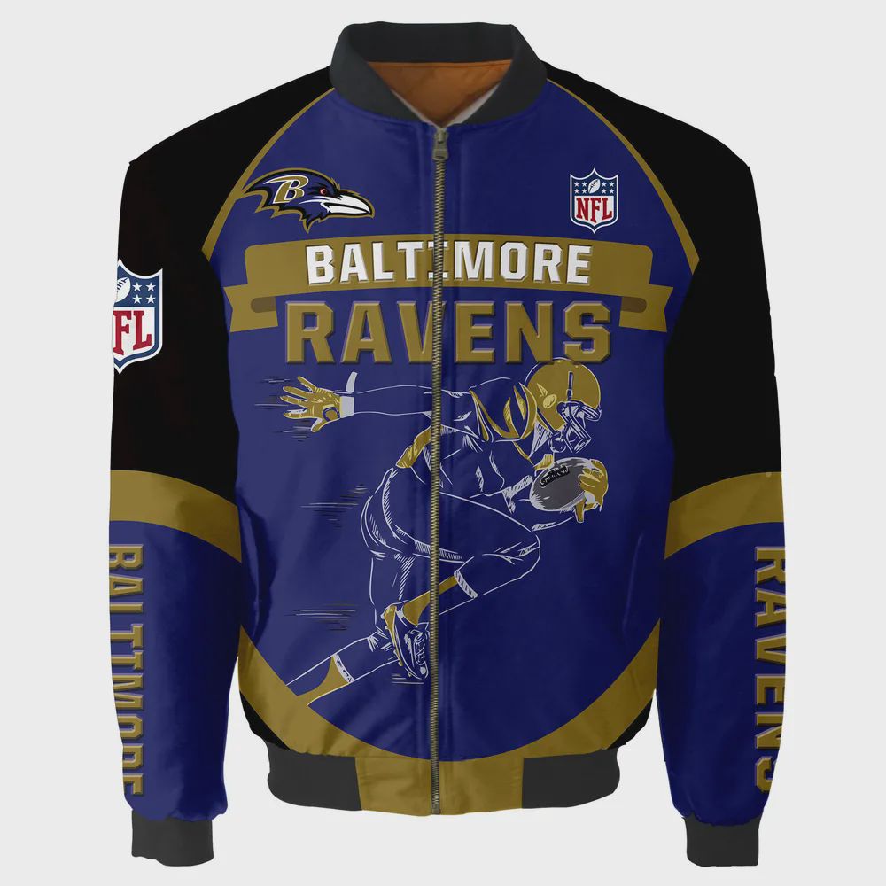 Sportswearmerch Baltimore Ravens NFL Players Running Pattern Bomber Jacket For Fan