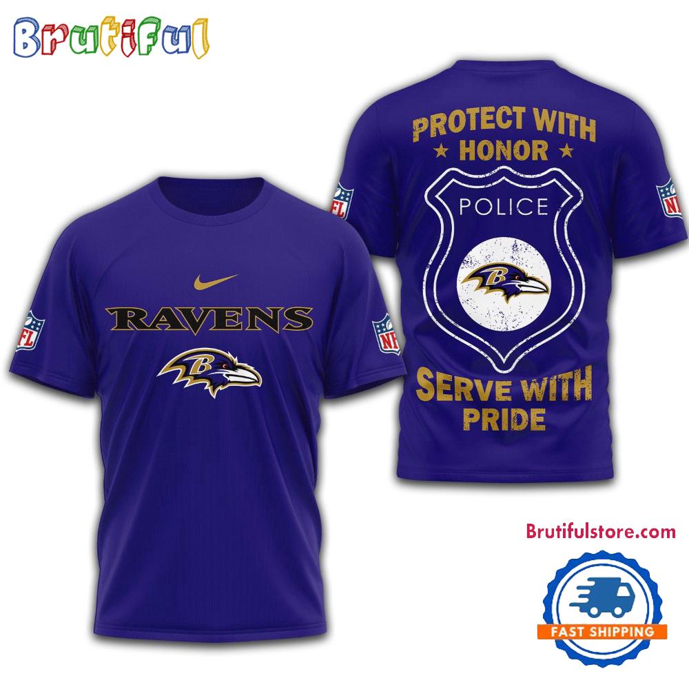 Sportswearmerch Baltimore Ravens NFL Protech With Honor Police Serve T-Shirt For Fan