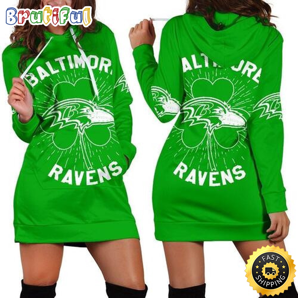 Sportswearmerch Baltimore Ravens NFL St Patricks Day Hoodie Dress For Fan