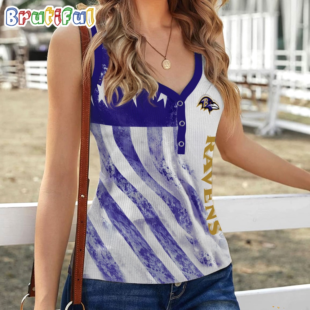 Sportswearmerch Baltimore Ravens NFL Women's V-Neck Ribbed Tank Top For Fan