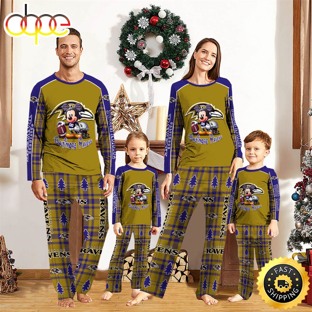 Sportswearmerch Baltimore Ravens NFL x Mickey Mouse Personalized Pajamas Family For Fan