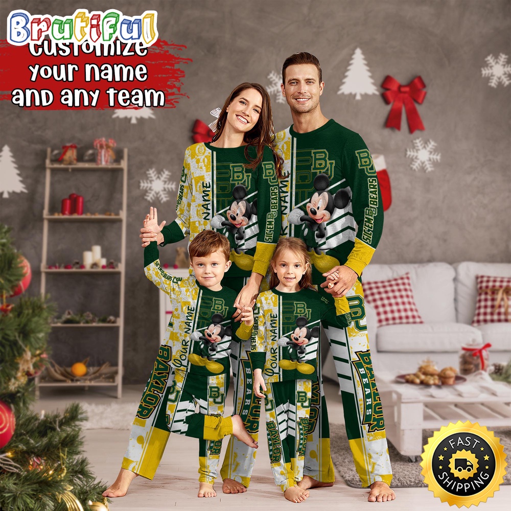 Sportswearmerch Baylor Bears NCAA Mickey Mouse Personalized Pajamas Family For Fan
