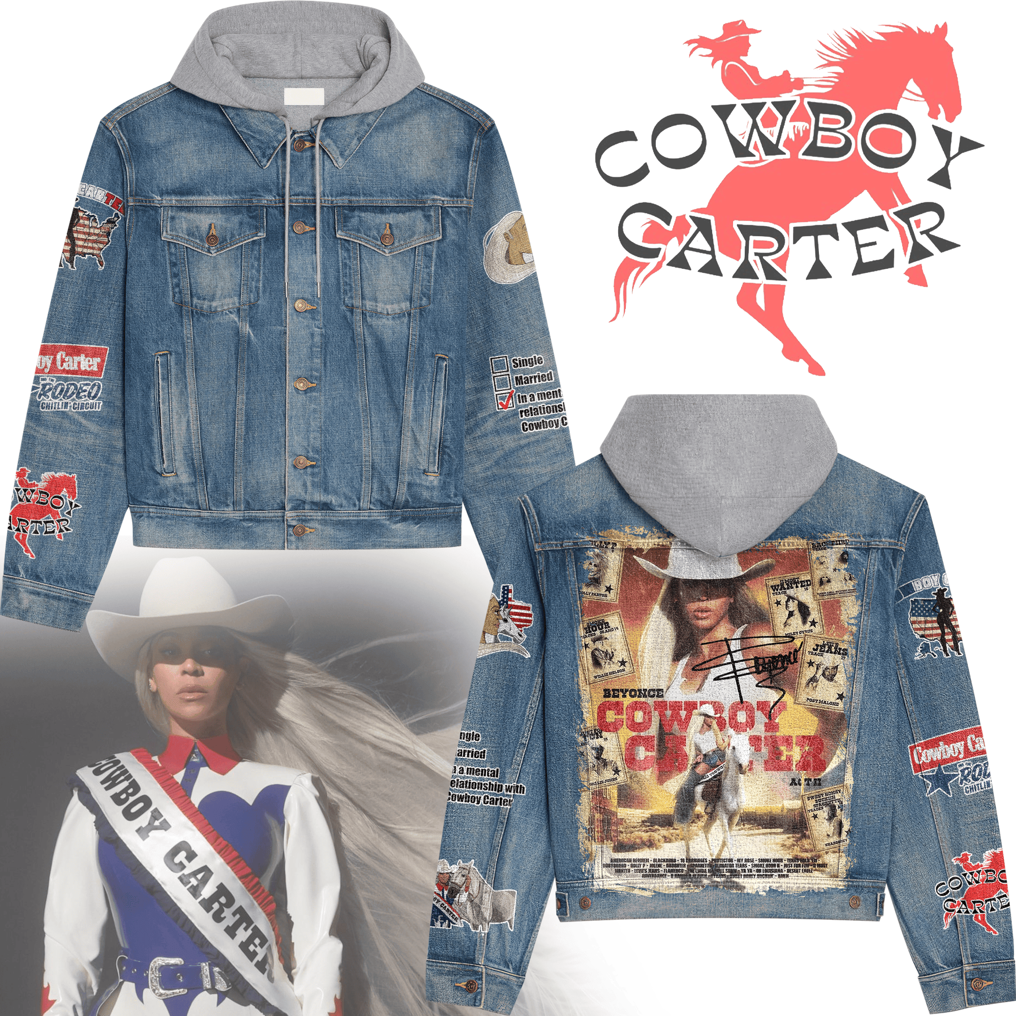 Sportswearmerch Beyoncé Style Hooded Denim Jacket Gift For Fans