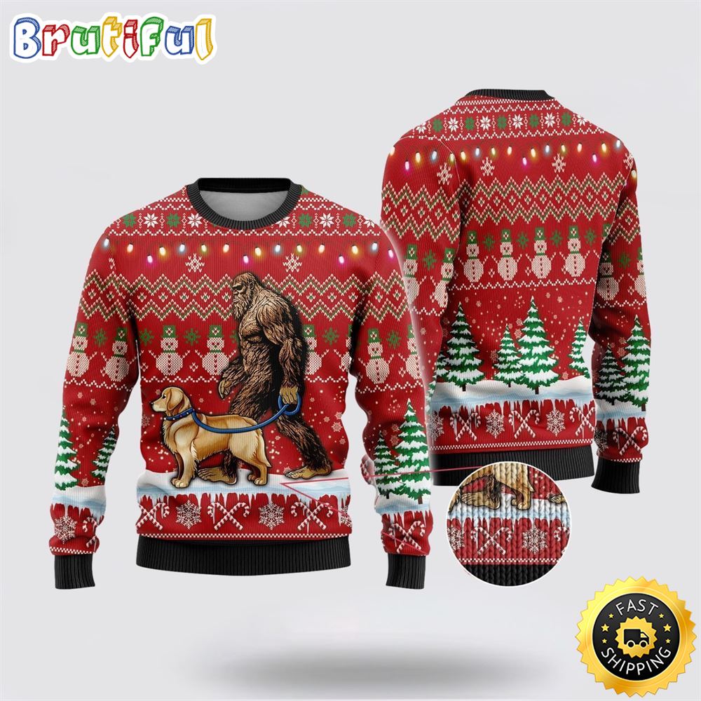 Sportswearmerch Bigfoot Goes To Spend Christmas With Boxes Christmas Sweater For Fan