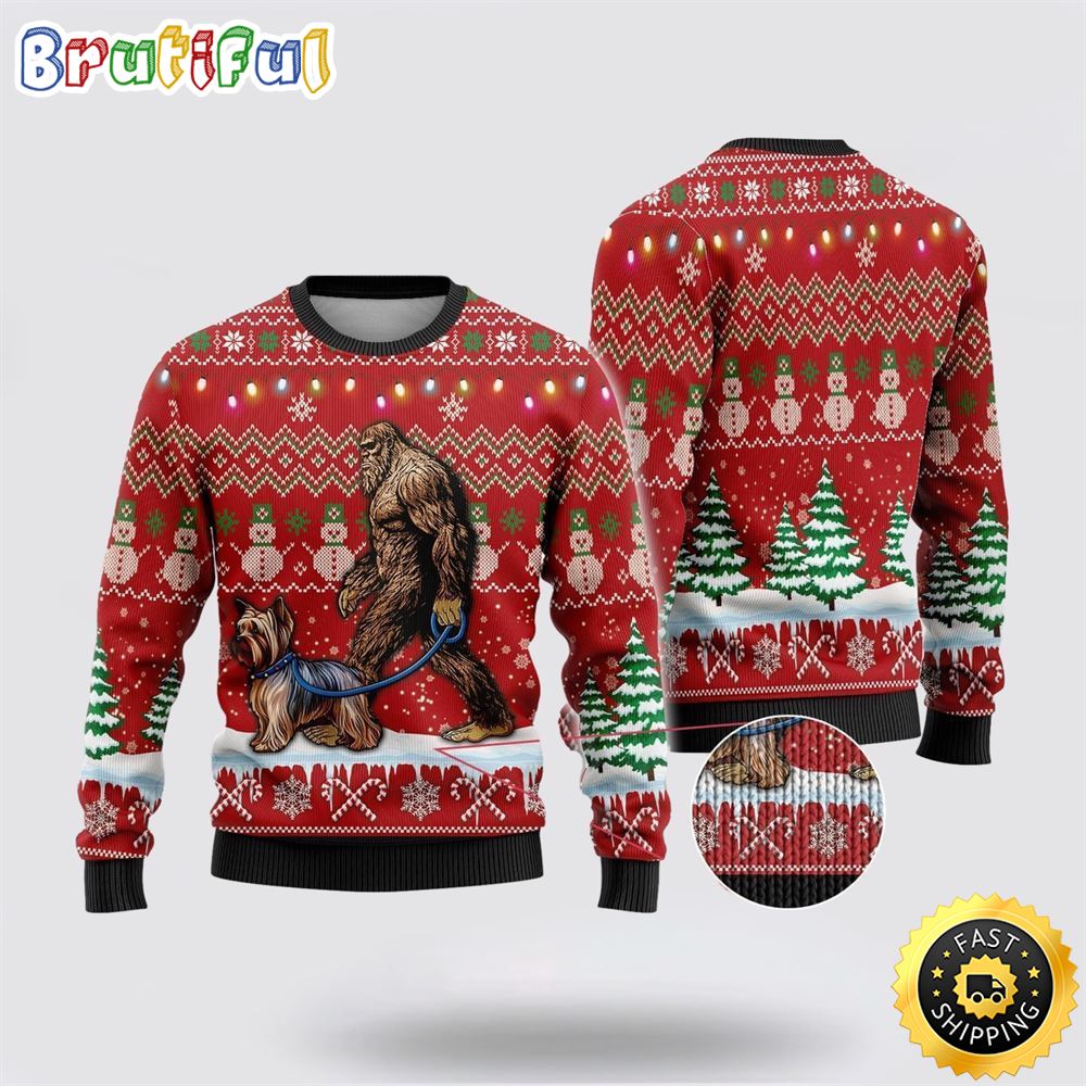 Sportswearmerch Bigfoot Goes To Spend Christmas With Dachshund Christmas Sweater For Fan