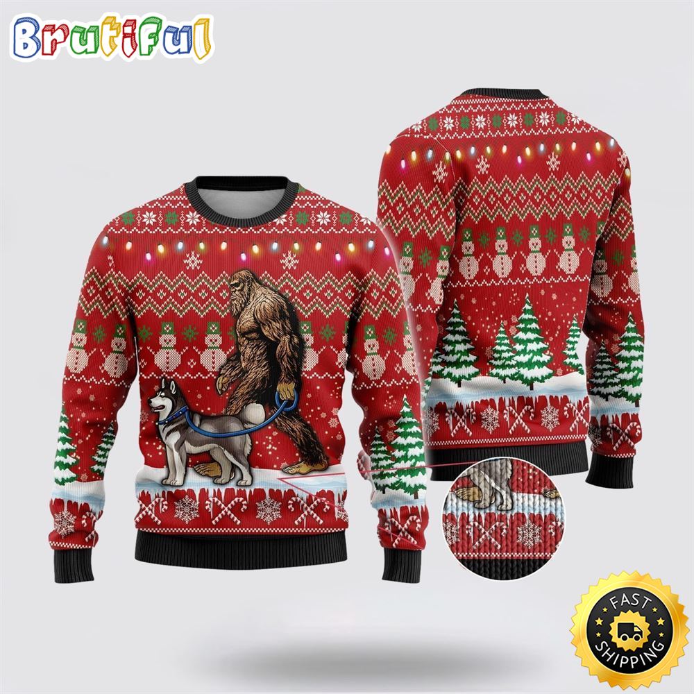 Sportswearmerch Bigfoot Goes To Spend Christmas With Doberman Christmas Sweater For Fan