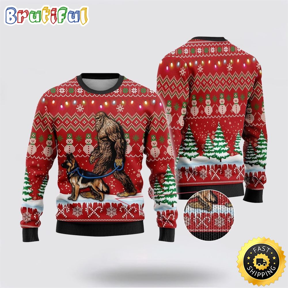 Sportswearmerch Bigfoot Goes To Spend Christmas With English Bulldog Christmas Sweater For Fan