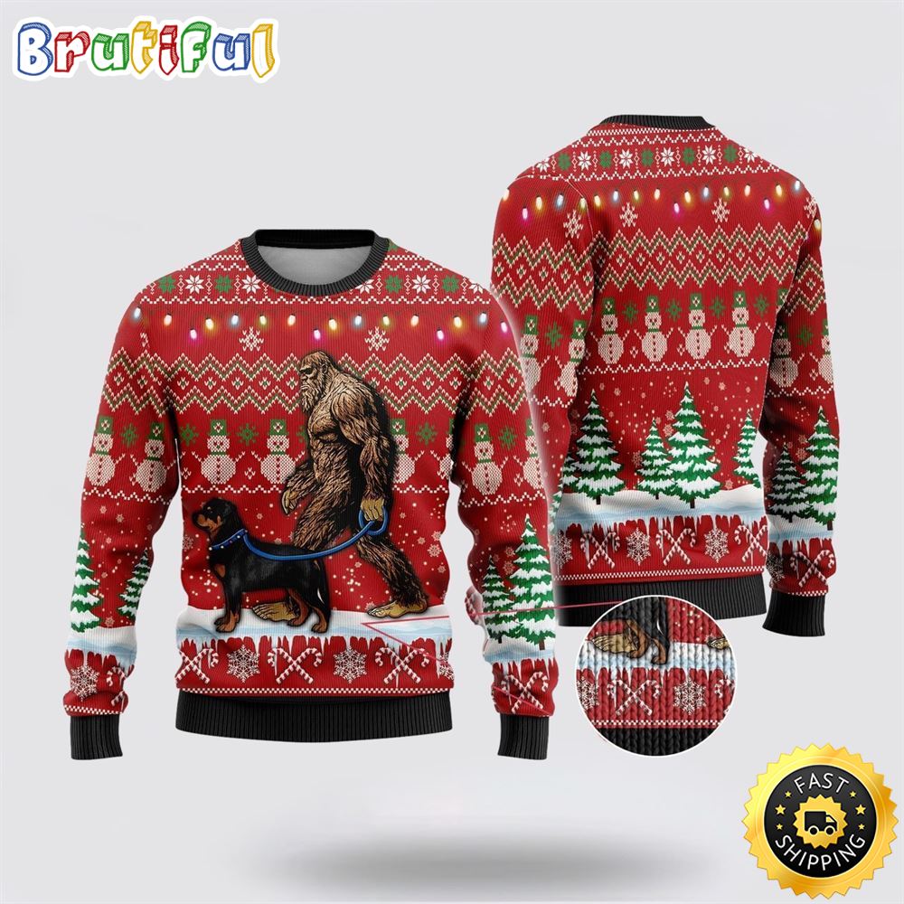 Sportswearmerch Bigfoot Goes To Spend Christmas With German Shepherd Christmas Sweater For Fan