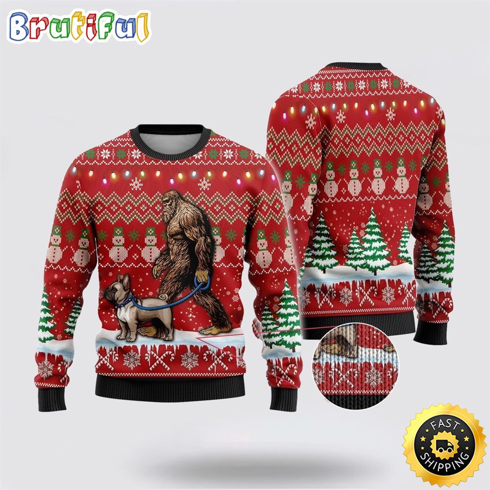 Sportswearmerch Bigfoot Goes To Spend Christmas With Golden Retriever Christmas Sweater For Fan