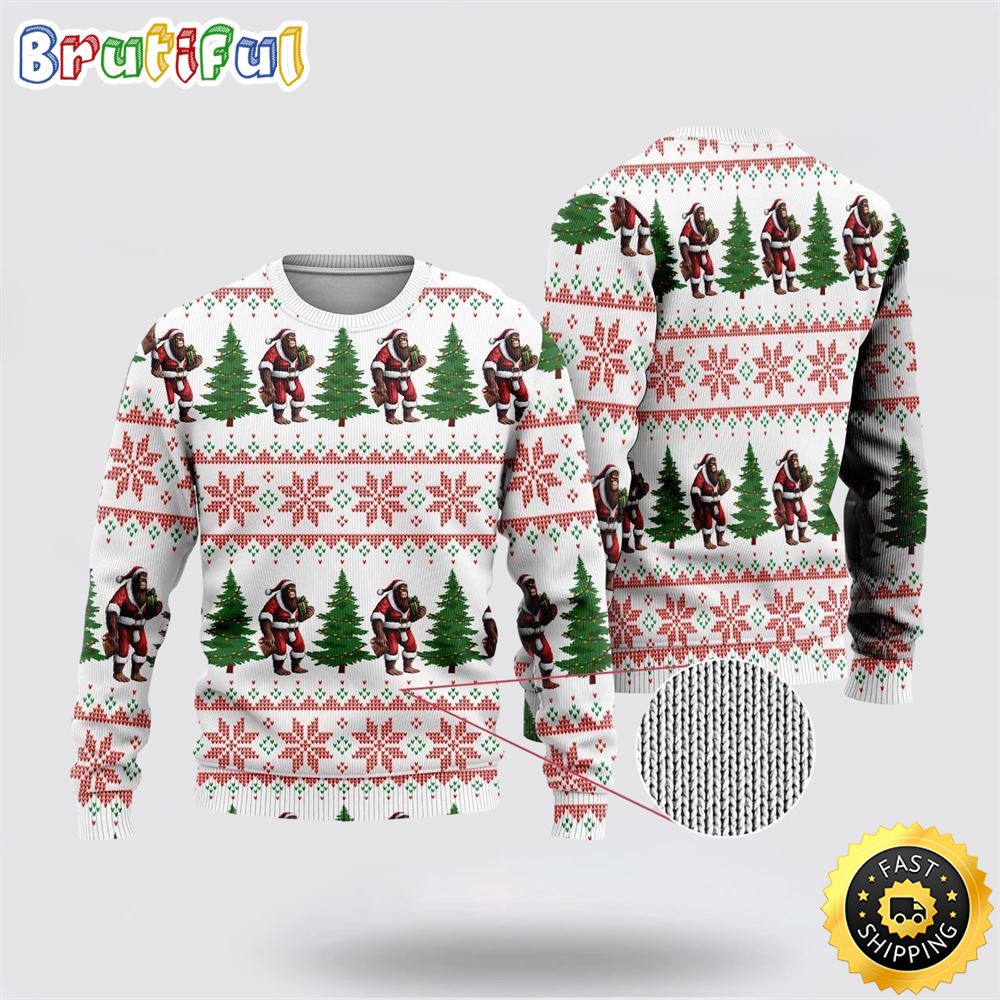 Sportswearmerch Bigfoot Santa Claus And Pine Sweater For Fan