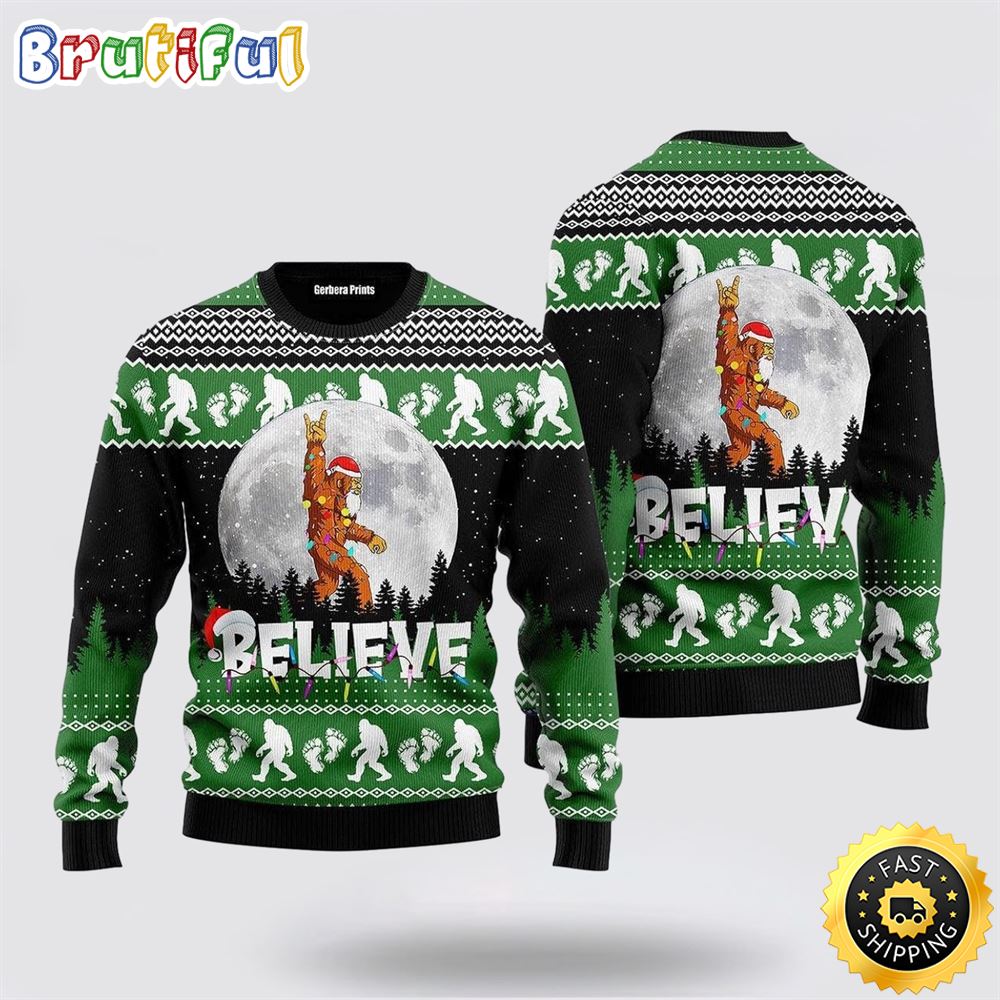 Sportswearmerch Bigfoot Santa Claus Christmas Moon Night Christmas Sweater For Fan