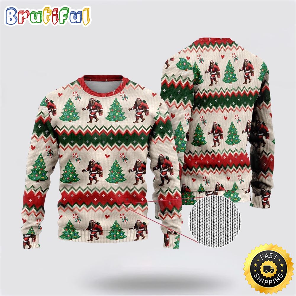 Sportswearmerch Bigfoot Santa Claus Christmas Sweater For Fan