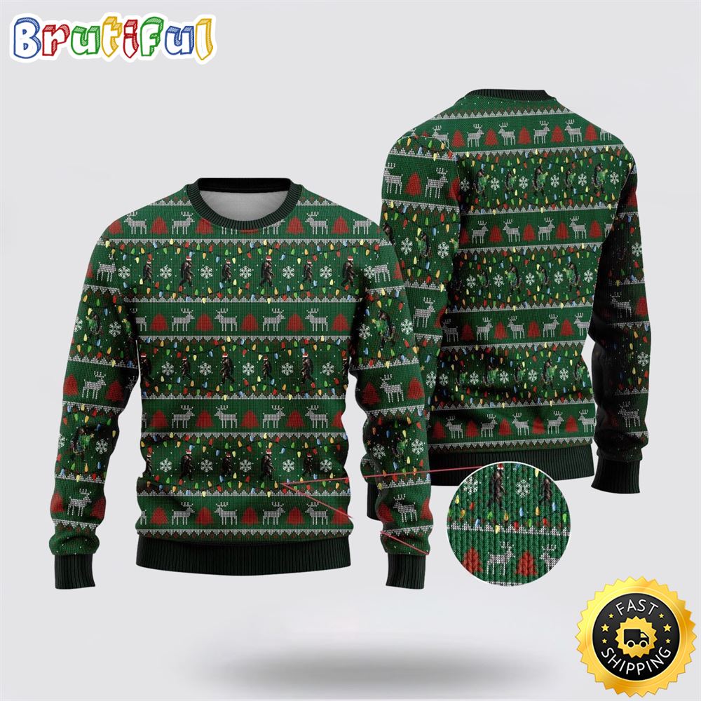 Sportswearmerch Bigfoot Santa Claus Green Pattern Christmas Sweater For Fan