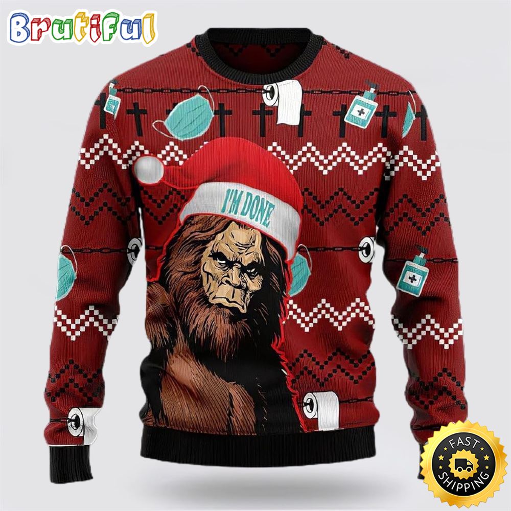 Sportswearmerch Bigfoot Santa Claus I Am Done Christmas Sweater For Fan