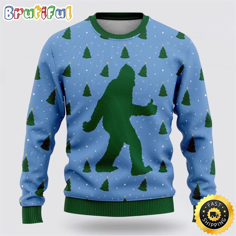 Sportswearmerch Bigfoot Sasquatch Funny Blue Pattern Christmas Sweater For Fan
