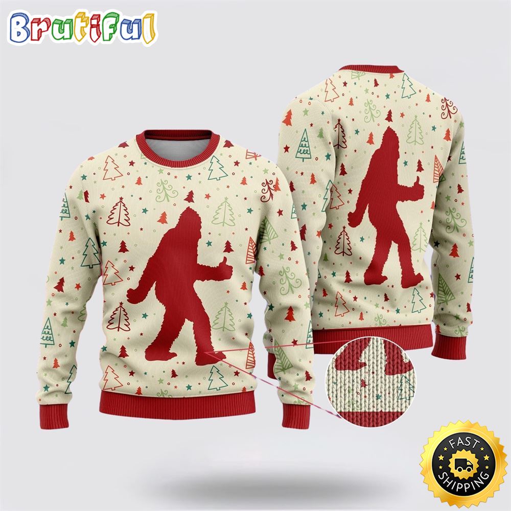 Sportswearmerch Bigfoot Sasquatch Funny White Pattern Christmas Sweater For Fan