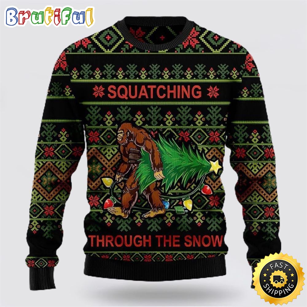 Sportswearmerch Bigfoot Snow Christmas Sweater For Fan