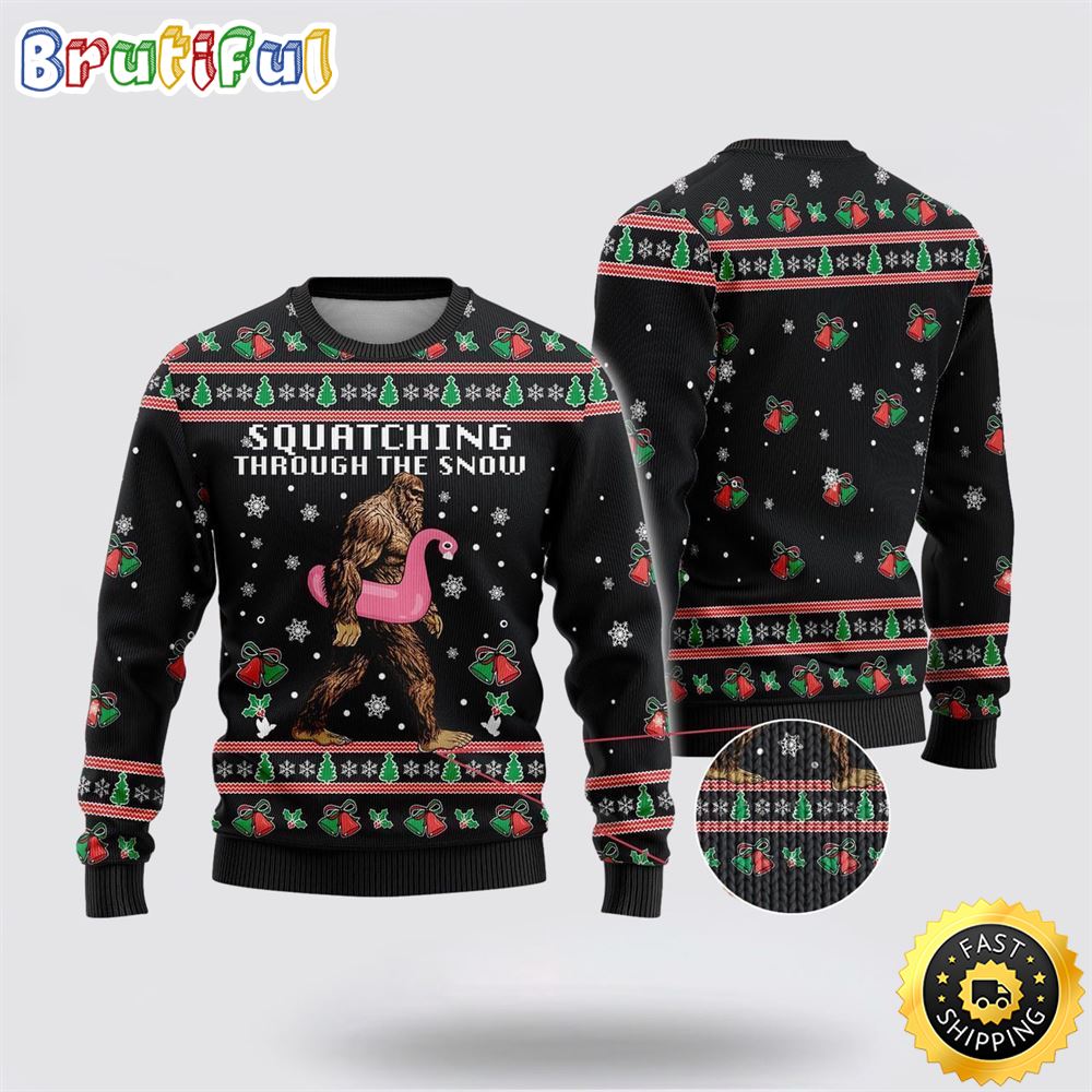 Sportswearmerch Bigfoot Snow Flamingo Chistmas Sweater For Fan