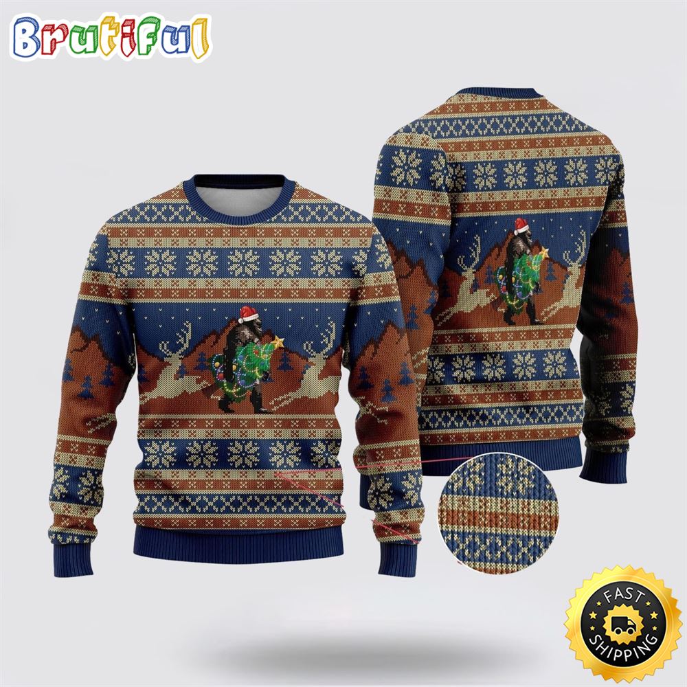 Sportswearmerch Bigfoot Wearing Christmas Hats Christmas Sweater For Fan