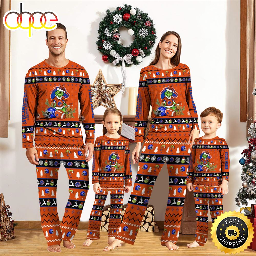 Sportswearmerch Boise State Broncos NCAA Grinch Christmas Personalized Pajamas For Fan