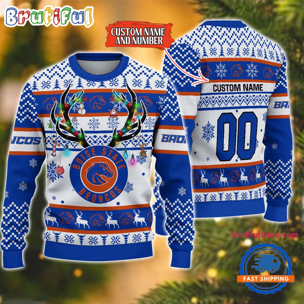 Sportswearmerch Boise State Broncos NCAA Special Reindeer Light Personalized Christmas Sweater For Fan