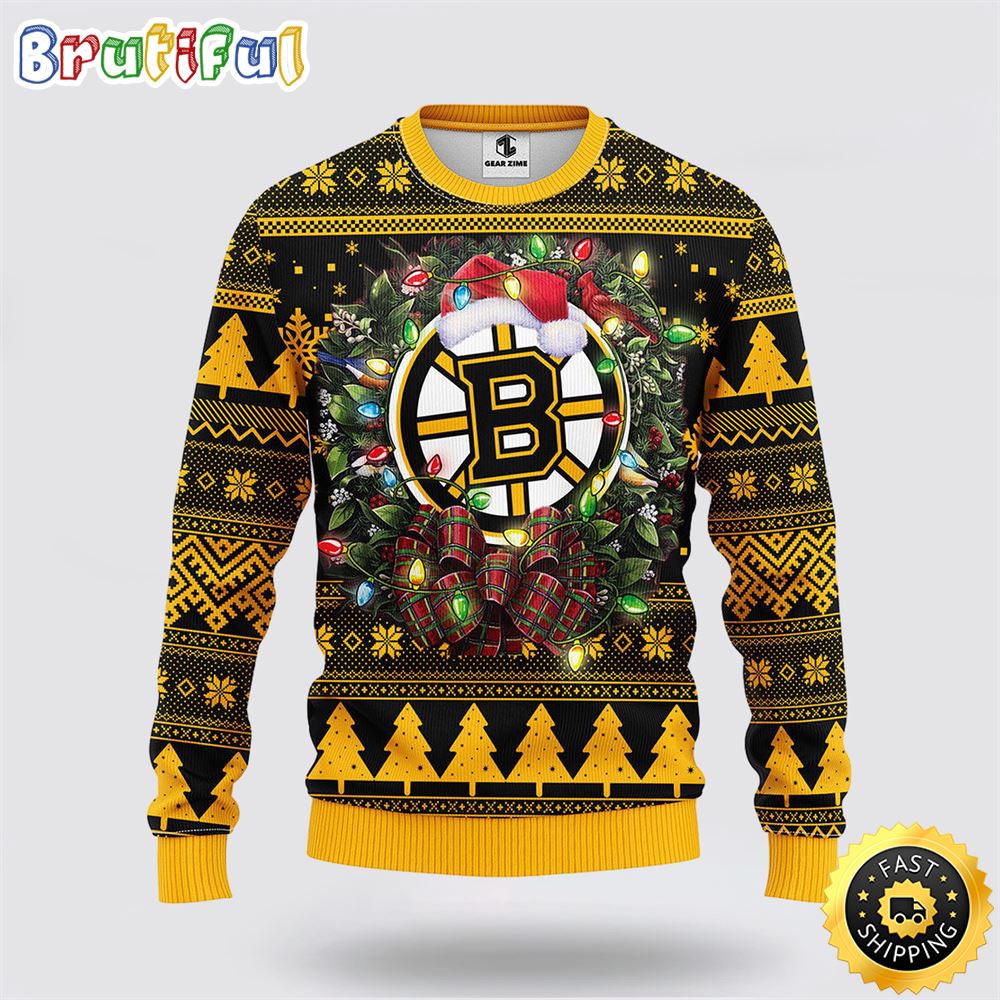 Sportswearmerch Boston Bruins NHL Christmas Wreath Ugly Sweater For Fan