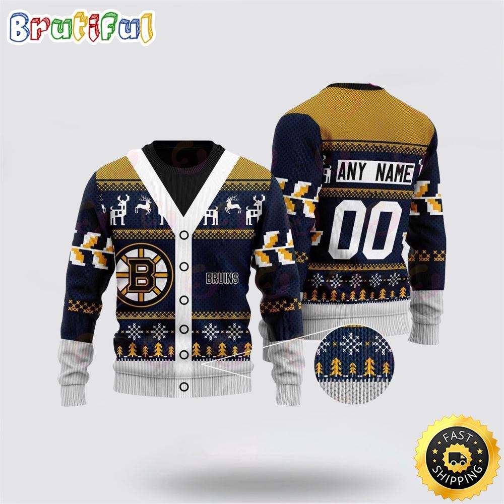 Sportswearmerch Boston Bruins NHL Elk Pattern Personalized Christmas Sweater For Fan